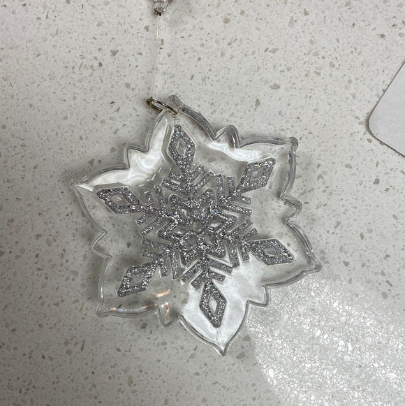 Snowflake ornament silver glitter middle/big clear snowflake