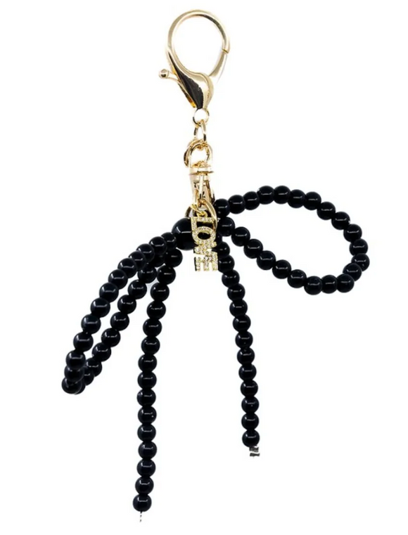 Pearl Bow Single Strand Charm in Black