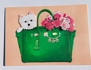 A dog in green handbag, MD