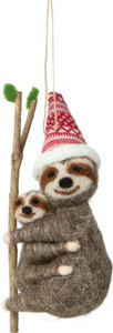 FELT SLOTH MAMA AND BABY ORNAMENT ON BRANCH 5 IN  6