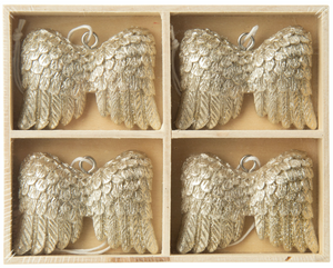SET OF 4 GLITTERED RESIN ANGEL WING ORNS 1.5 IN  6
