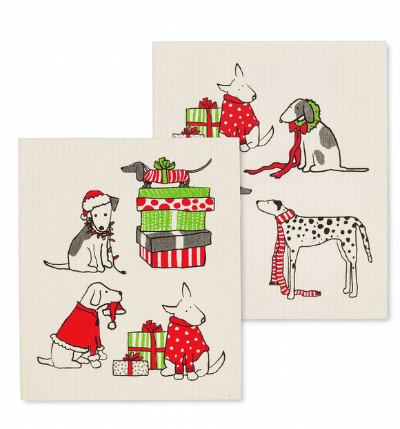 Set of 2 Holiday Dogs Dishcloths